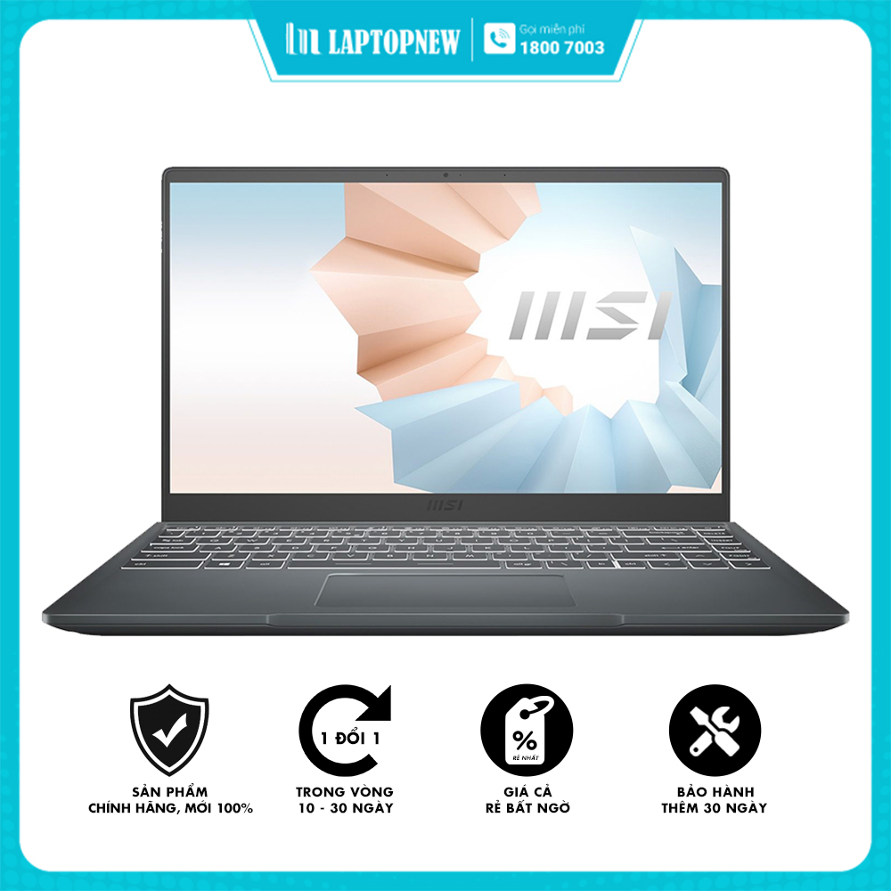 Laptop Msi Modern 14 B11MOU 618VN (Gray) | i7-1195G7 | 8GB DDR4 | SSD 512GB| Win10 - HÀNG CHÍNH HÃNG