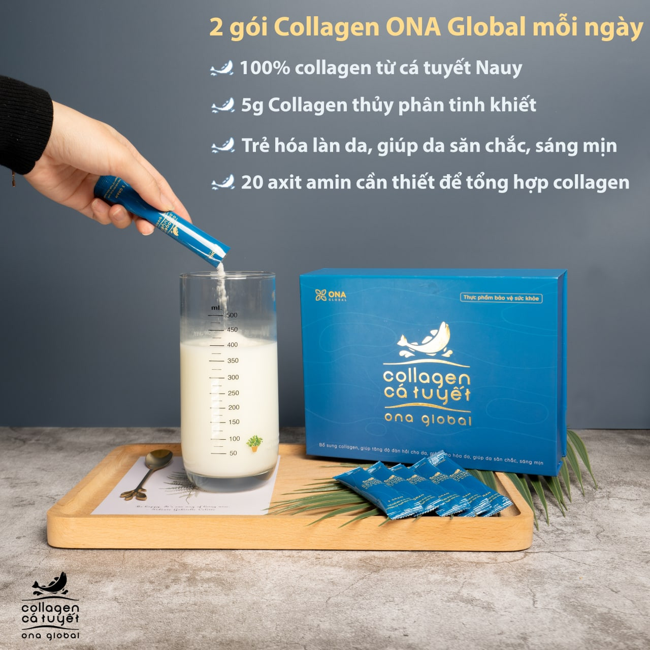 Combo 2 Collagen cá tuyết Ona Gobal làm đẹp da, da săn chắc, căng bóng ngậm nước ẩm mượt, ngăn ngừa lão hóa da - - Nhập khẩu 100% collagen cá tuyết từ Nauy của tập đoàn Seagarden