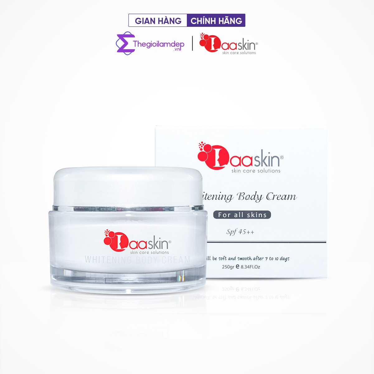 Kem dưỡng trắng da body Laaskin ngăn các vết thâm, độ chống nắng SPF 45++ 250gr