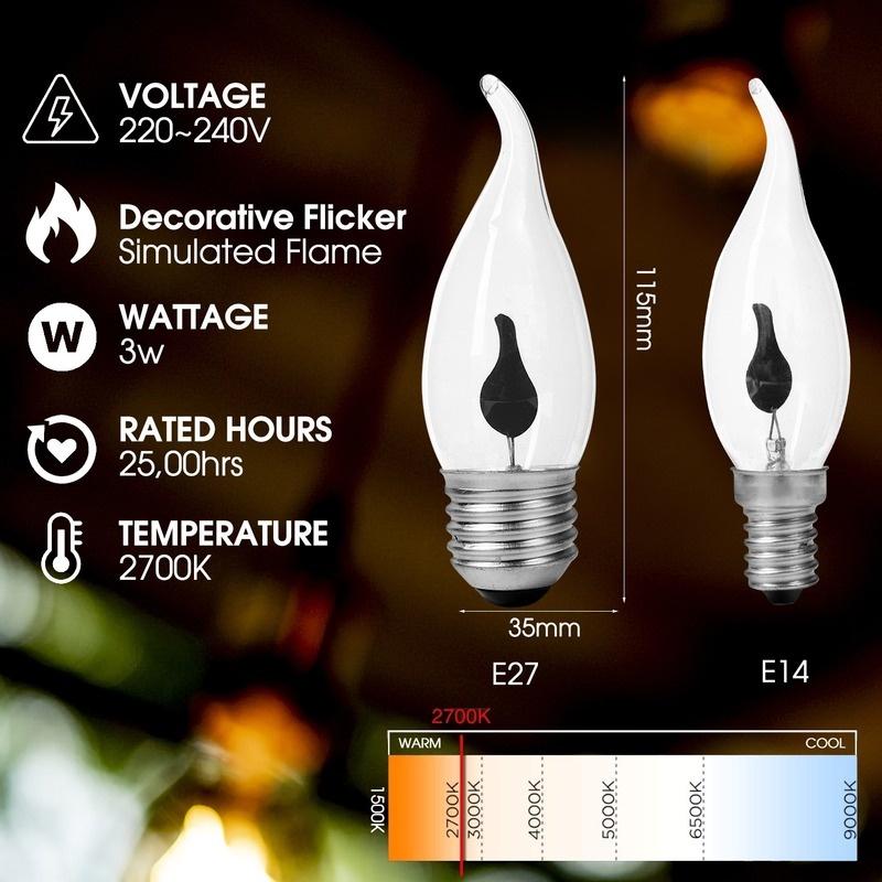 Bóng Đèn LED E14 E27 Tiết Kiệm Năng Lượng Tạo Hiệu Ứng Ngọn Lửa Trang Trí Tiệc Giáng Sinh Năm Mới