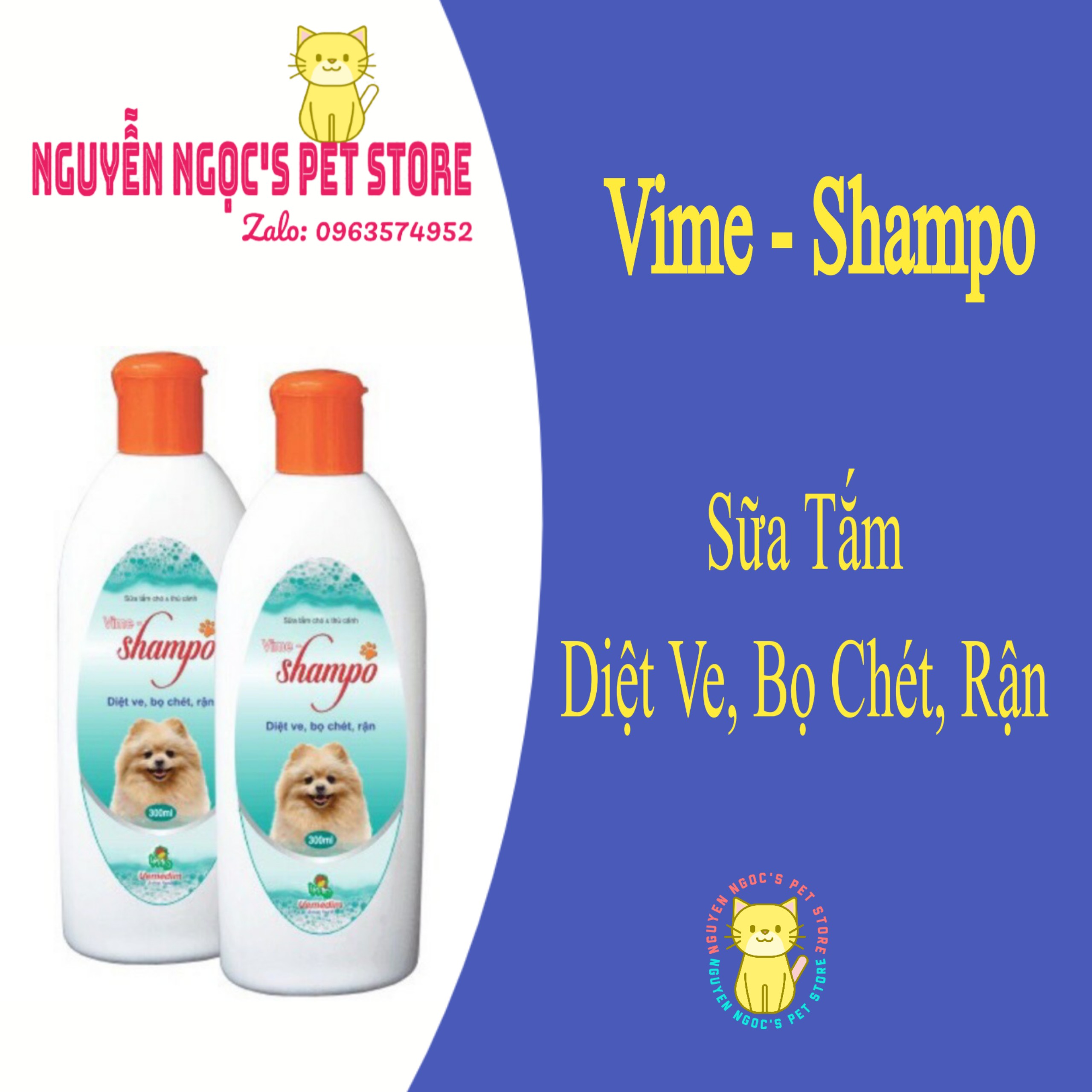 Vime Shampoo Vemedim - Sữa tắm ngăn ngừa ve rận, chấy, bọ chét cho chó mèo và thú cảnh chai 300ml