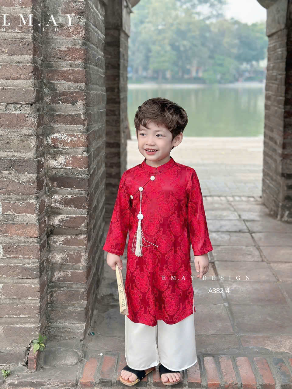 Bộ áo dài cho bé trai bé gái diện đôi mẫu Phú quý An khang đón xuân năm mới từ 10-40kg vải gấm cực mềm