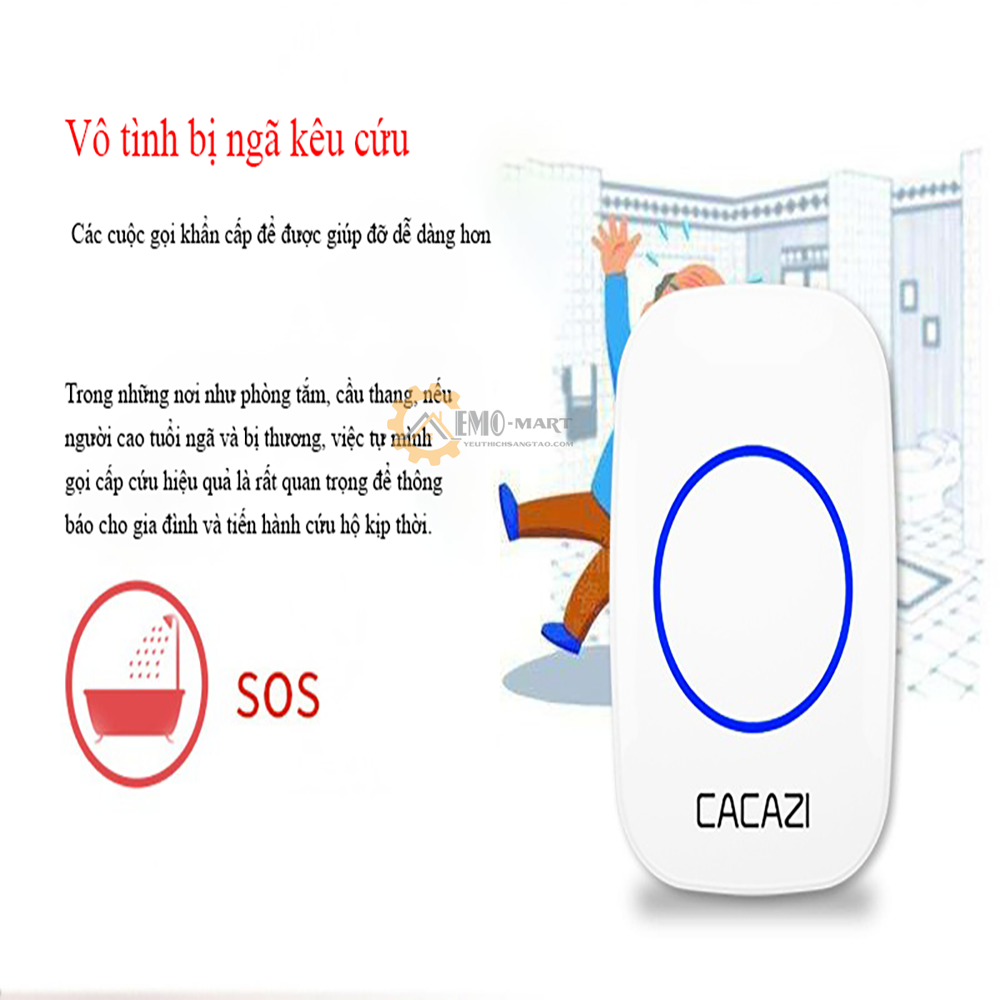 Chuông không dây Cacazi SOS, Chuyên dụng cho người già, bệnh nhân, người cần chăm sóc đặc biệt...