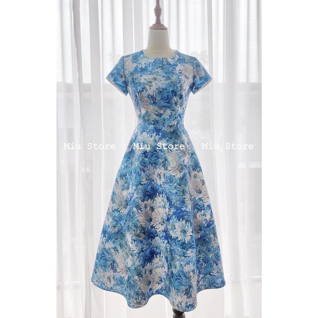 Đầm thiết kế gấm mềm họa tiết sang trọng cao cấp thanh lịch MIUSTORE D00304X