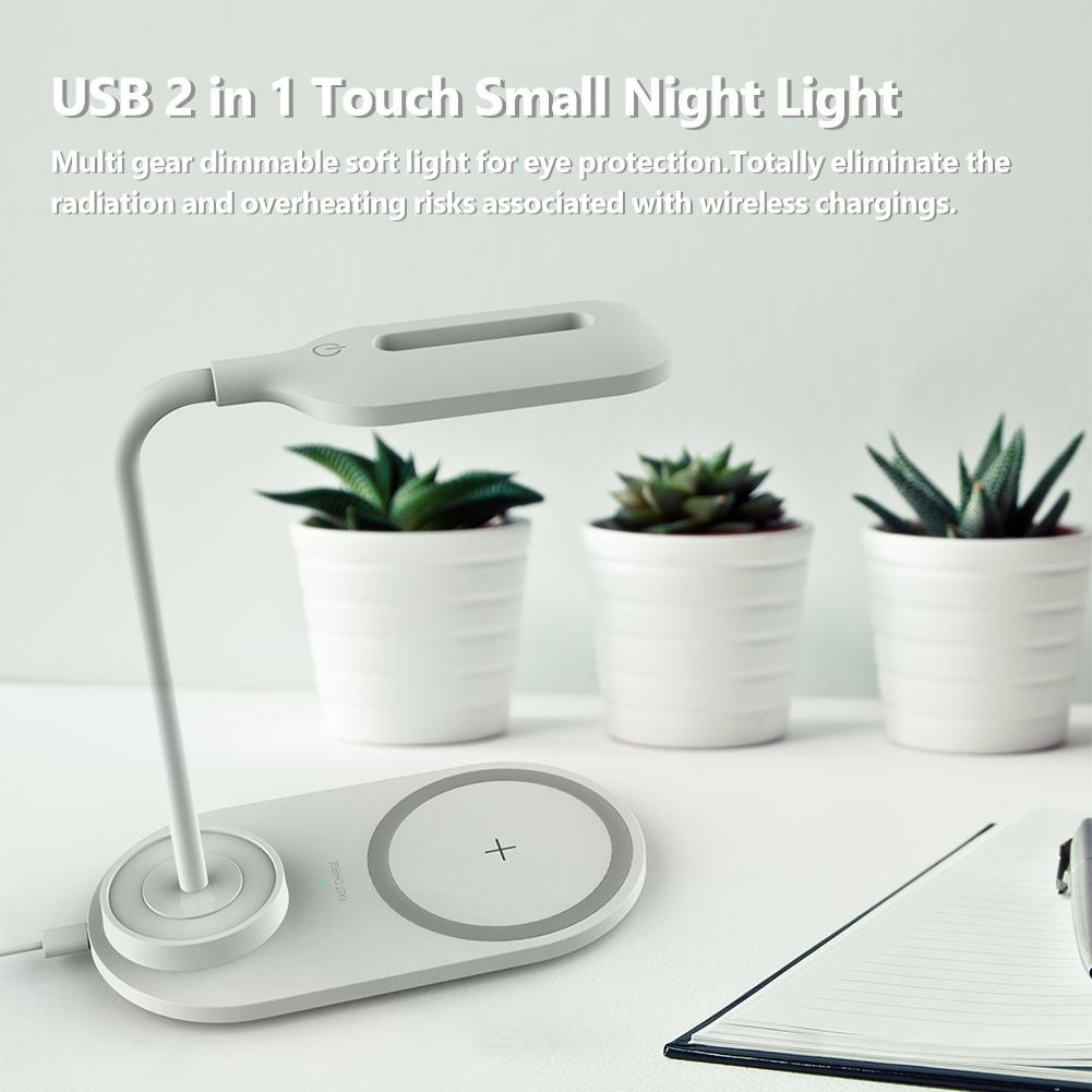 USB 2 in 1 Touchs Small Night Light Mobiles Phones Wireless Charges 10W Quick Charges Wireless Chargings LED Table Lamp