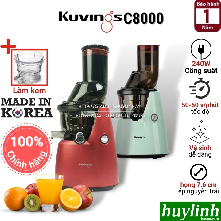 Máy ép chậm Hàn Quốc Kuvings C8000 - Tặng cối làm kem - Mẫu mới 2021 - Hàng Chính Hãng