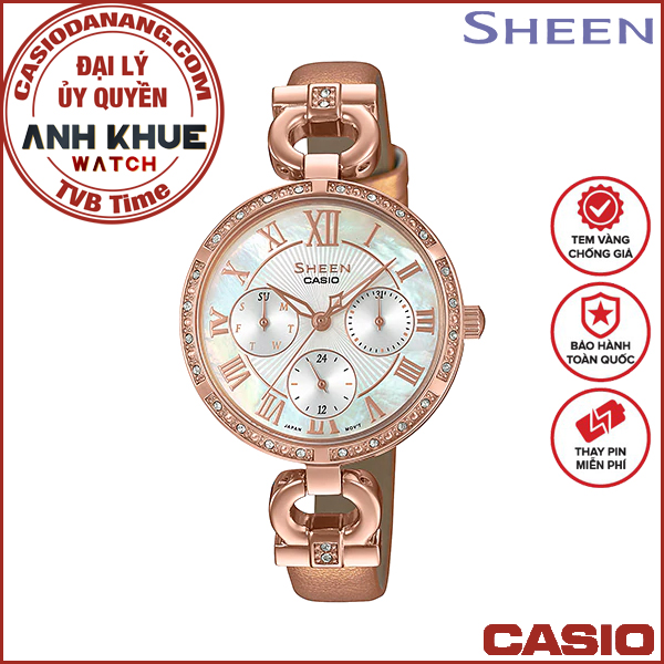 Đồng hồ nữ dây da Casio Sheen chính hãng SHE-3067PGL-7BUDF (32mm)