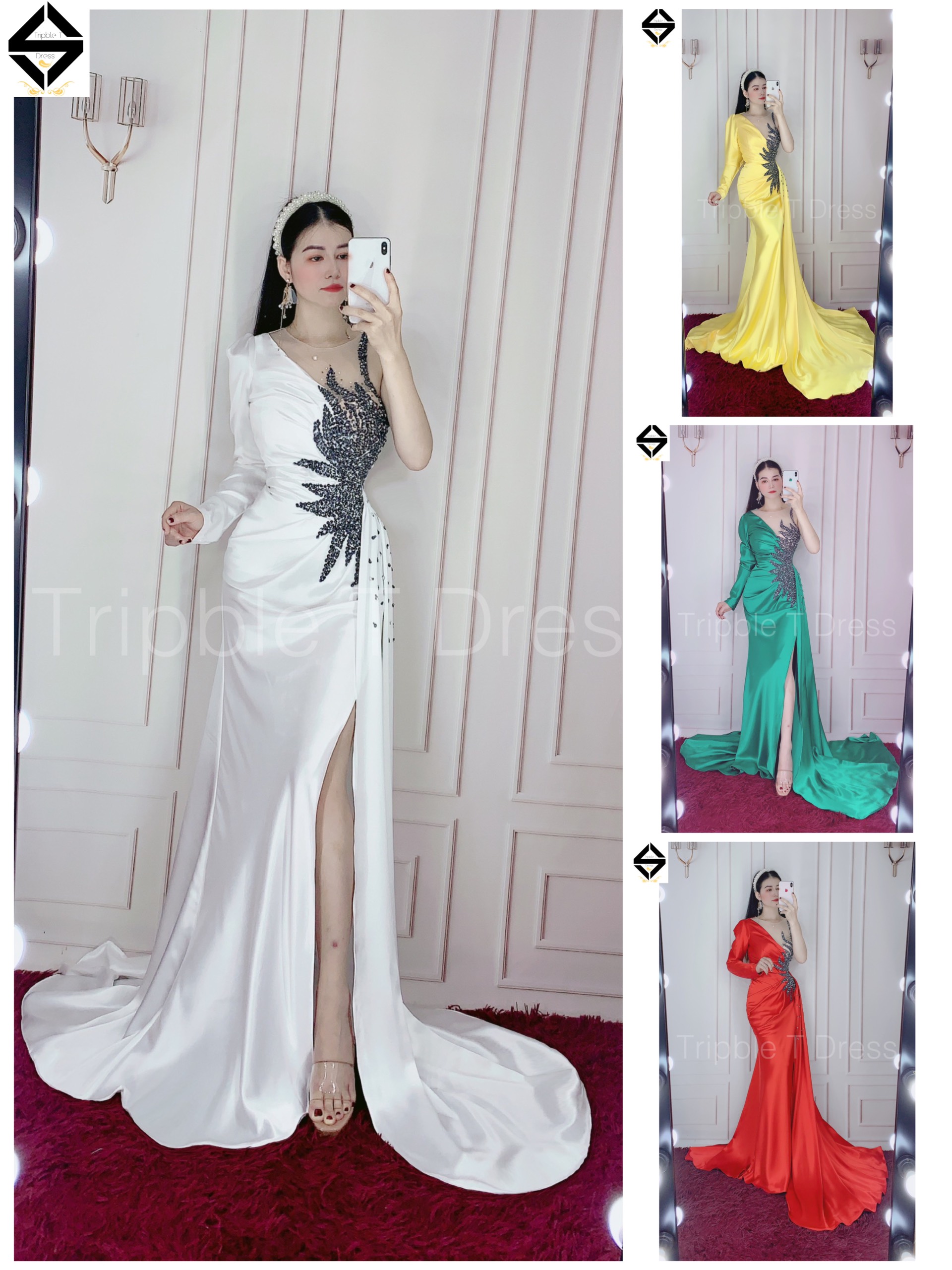 Đầm maxi body dạ hội dự tiệc kết cườm eo cao cấp TRIPBLE T DRESS - MS155Y- Size S/M/L