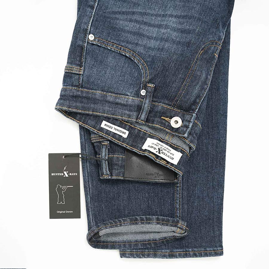 Quần Jeans Nam Cao Cấp HUNTER X-RAYS Form Slimfit Thun Màu Xanh Đậm Phủ Dơ Bụi D27