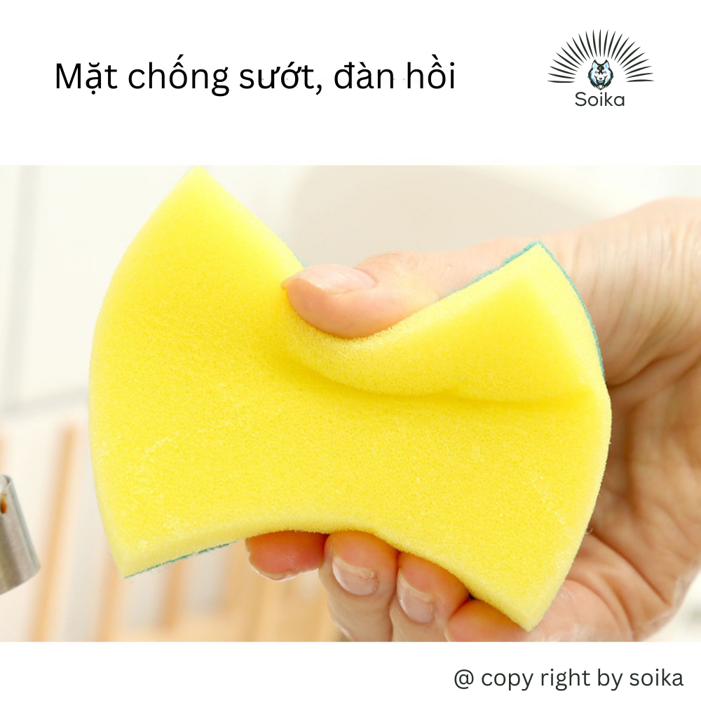 Miếng Cọ Rửa Chén Bát Xanh Vàng Miếng Bọt Biển Cọ Rửa Xoong Nồi Tiện Dụng Soika SK-A05