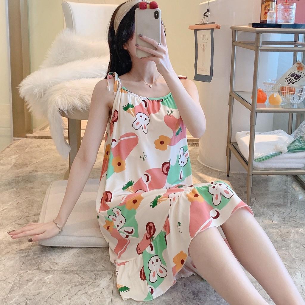 Váy ngủ 2 dây đầm ngủ thun mềm mịn, thoáng mát -