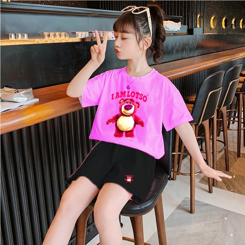 Đồ bộ cho bé gái 12 tuổi-`15 tuổi mang xinh HÌNH GẤU DÂU LOTSO chất thun đẹp mát 100% cotton - đen