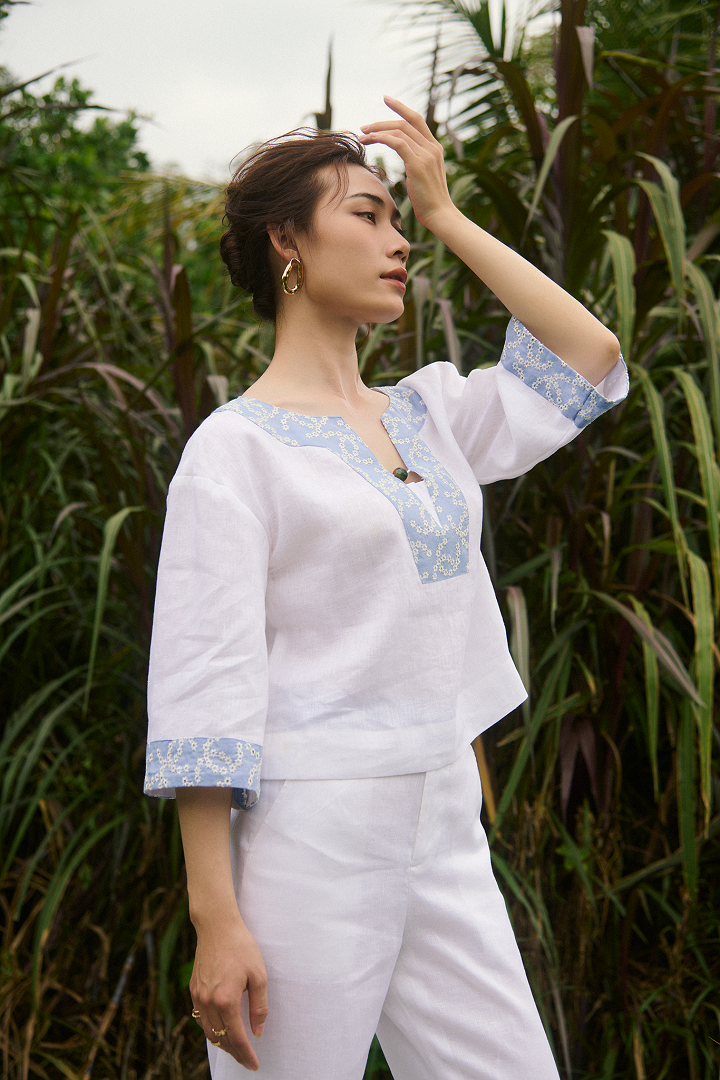 Áo Linen Thêu Thảo TOP233 thời trang thiết kế Hity