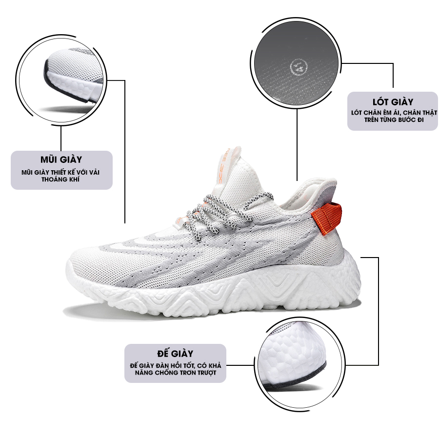 Giày Thể Thao Nam GEMI- Giày Sneaker Màu Trắng - Đen, Giày Thể Thao Ôm Chân, Thoáng Mát - G5175