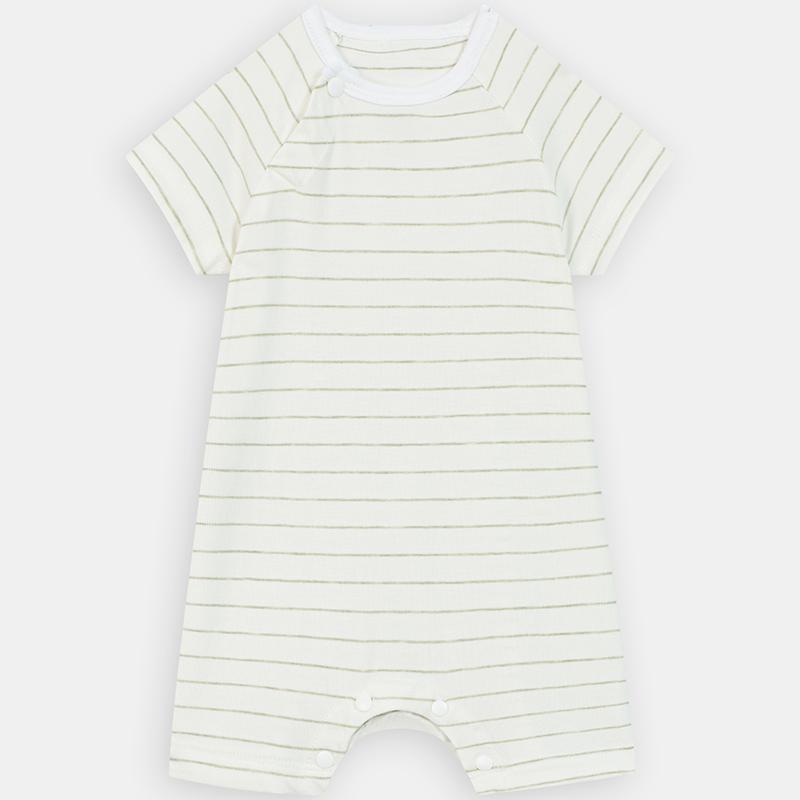 Bộ áo liền quần bodysuit cúc bấm chéo họa tiết kẻ ngang Boube - Chất liệu Petit - Size dành cho bé từ 0-12M