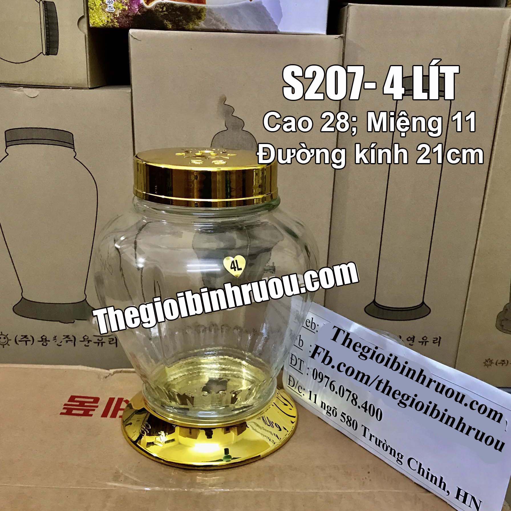 Bình Thủy Tinh Ngâm Rượu Hàn Quốc 4L - Bình Hình Chum