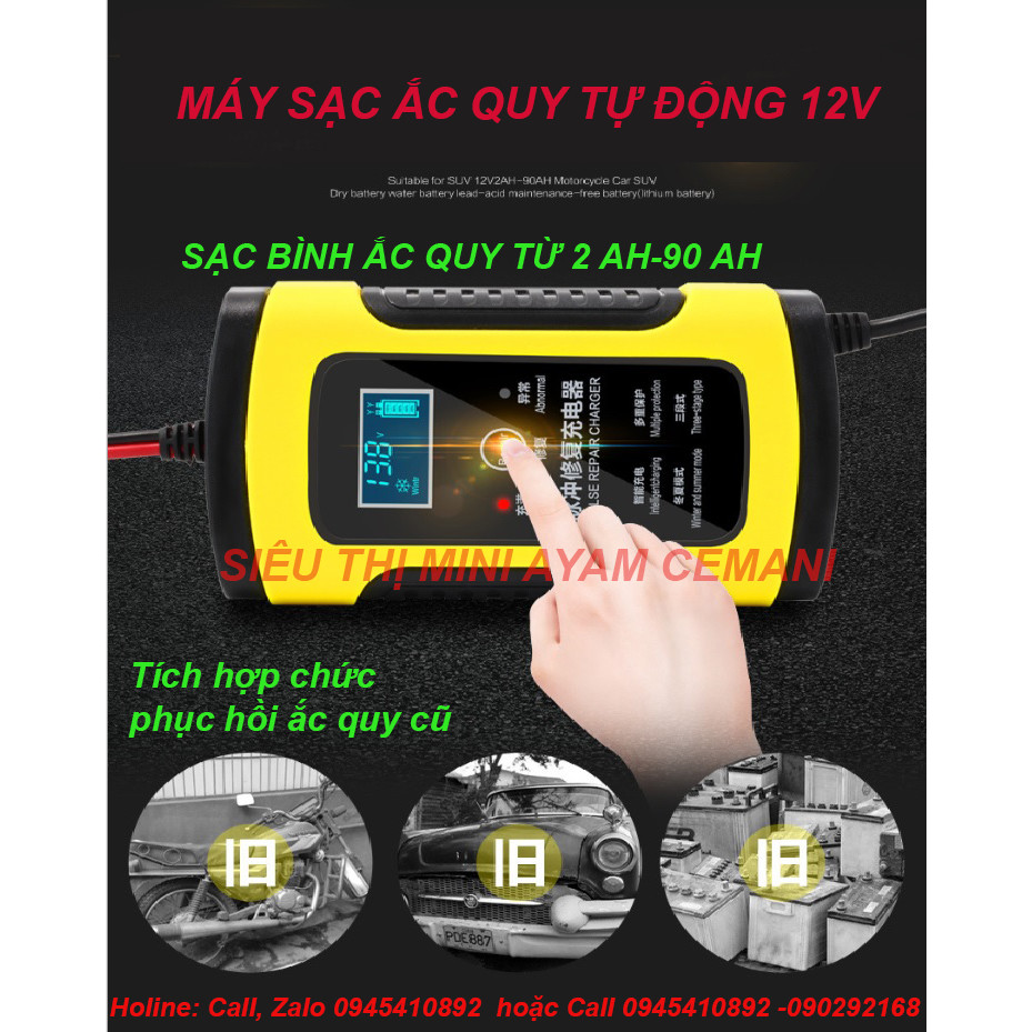 Máy sạc ắc quy ô tô xe máy 6A sạc bình từ 4Ah-100Ah