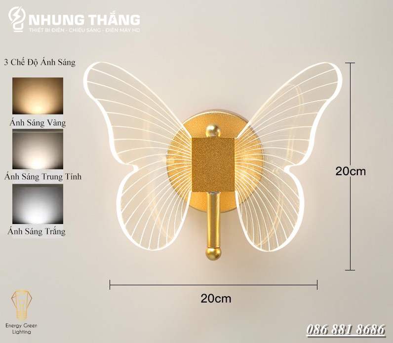 Đèn Tường LED Hình Con Bướm DT-279 Decor Vintage - 3 Chế Độ Ánh Sáng - Trang Trí Trong Nhà , Cầu Thang , Hành Lang - Có Video