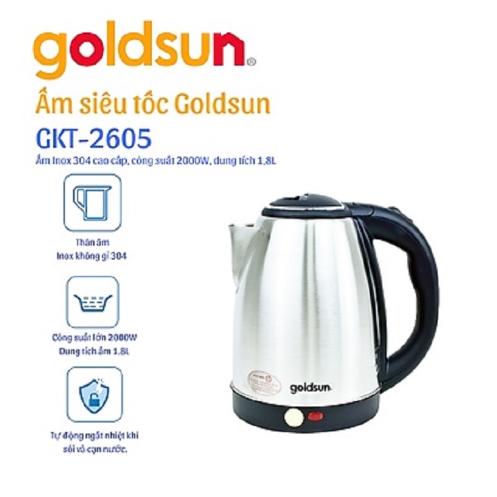 Ấm siêu tốc Gold.sun  1,8L - Tự động ngắt khi nước sôi, cạn nước - Bảo hành 12 tháng