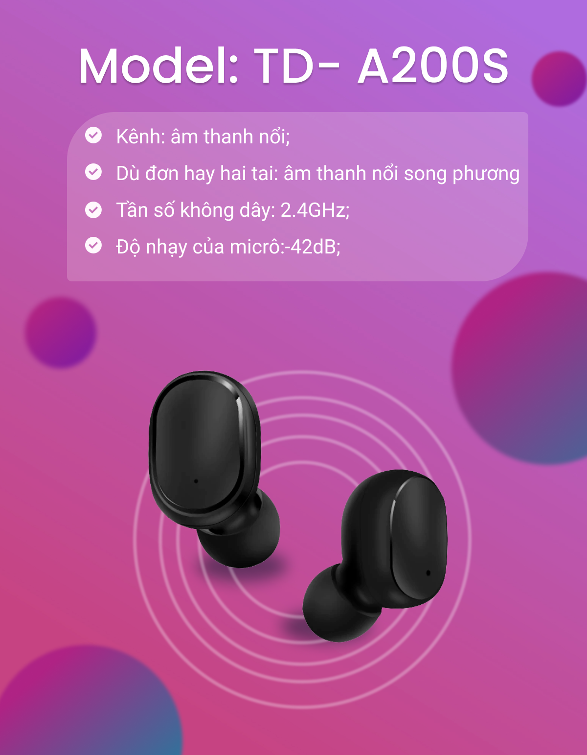 | Xuất Khẩu Mỹ - Nghe 12-15h | - Tai Nghe Bluetooth TWS Không Dây Có Mic  Đàm Thoại - The Deosd TD-A200S C2-X3S - Hàng Chính Hãng