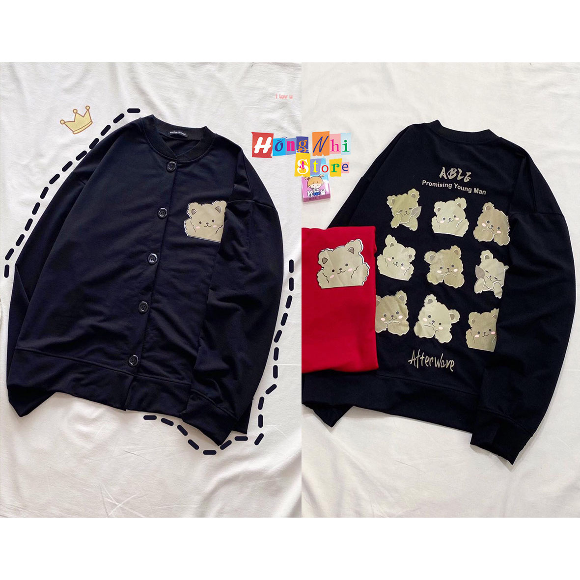 Áo Khoác Cardigan In Hình Con Gấu Oversize Ulzzang Unisex Dáng Rộng - MM