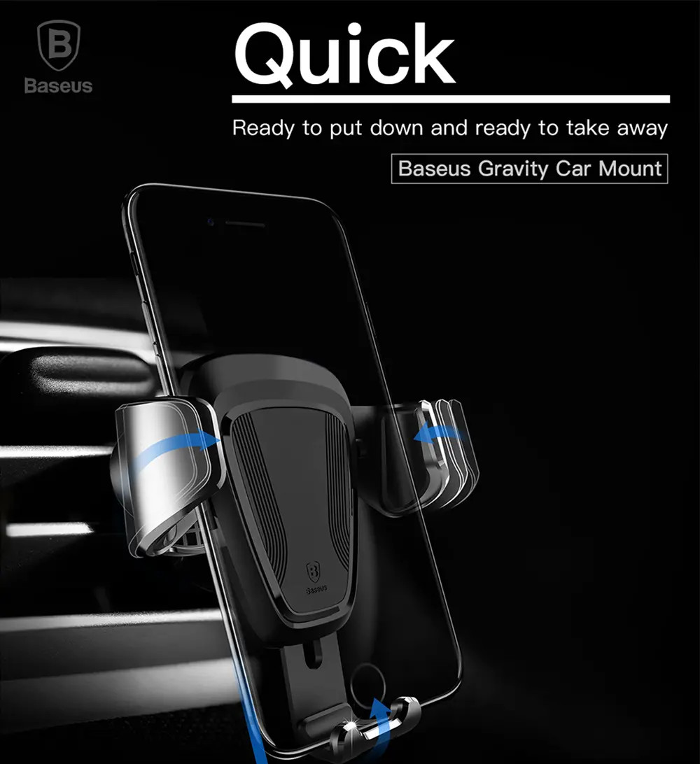 Giá đỡ điện thoại ô tô khóa cảm biến tự động đóng mở cho xe hơi hiệu Baseus Gravity Car Mount  dạng kẹp thông gió cho xe hơi / ô tô - Hàng nhập khẩu