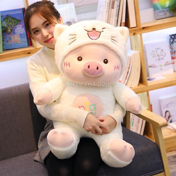 Gấu Bông Heo Mũ Lông  Gấu Bông Heo Mũ Siêu Đáng Yêu Cao Cấp Cực Mềm