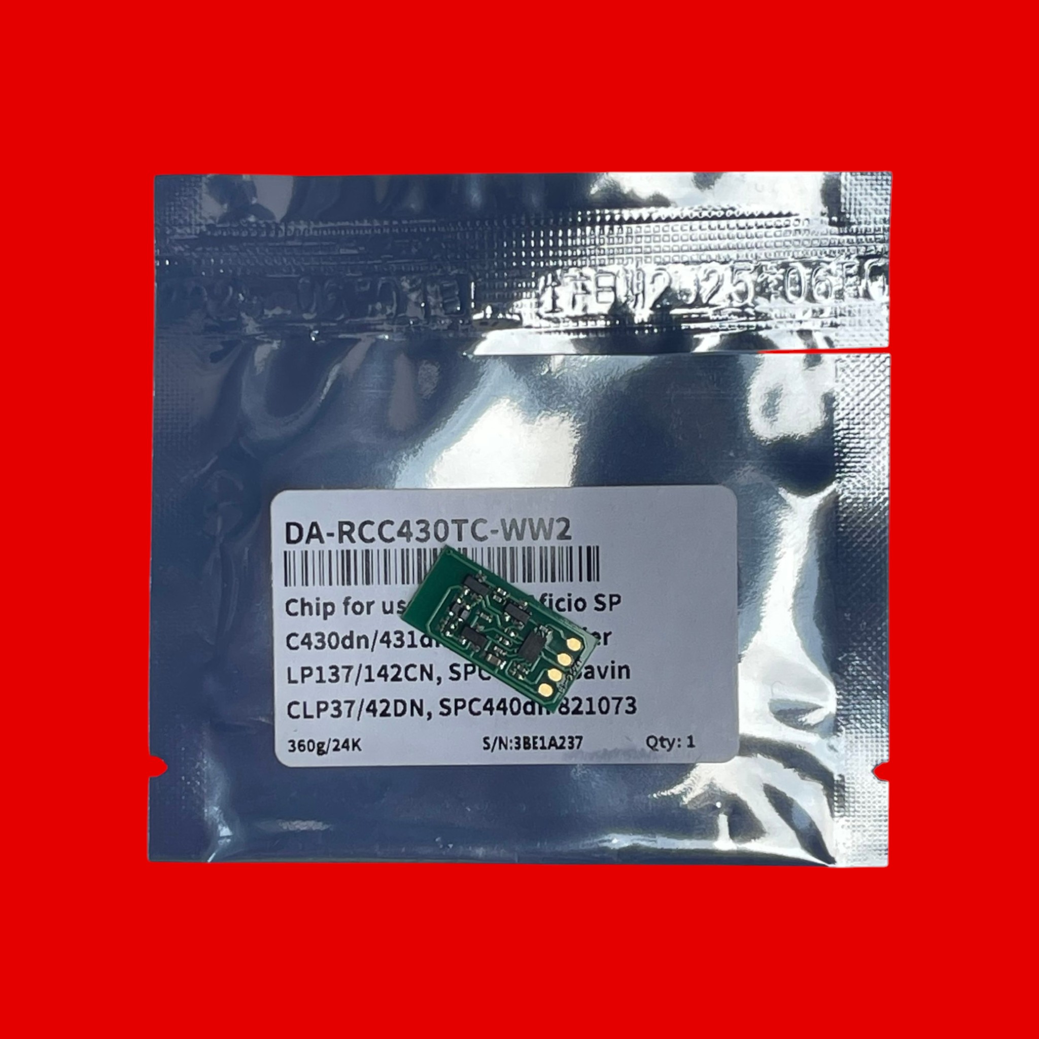 Chíp dùng cho hộp mực Ricoh SP C430/ 431/ 440/ Savin CLP37/ CLP42 •Công dụng: Dùng cho hộp mực máy in Laser lầu mầu Ricoh Aficio SP C430/ 431/ 440/ Savin CLP37/ CLP42 (Black/ Cyan/ Magenta/ Yellow ( Bộ 4 mầu hoặc mua lẻ mầu ) - Hàng nhập khẩu