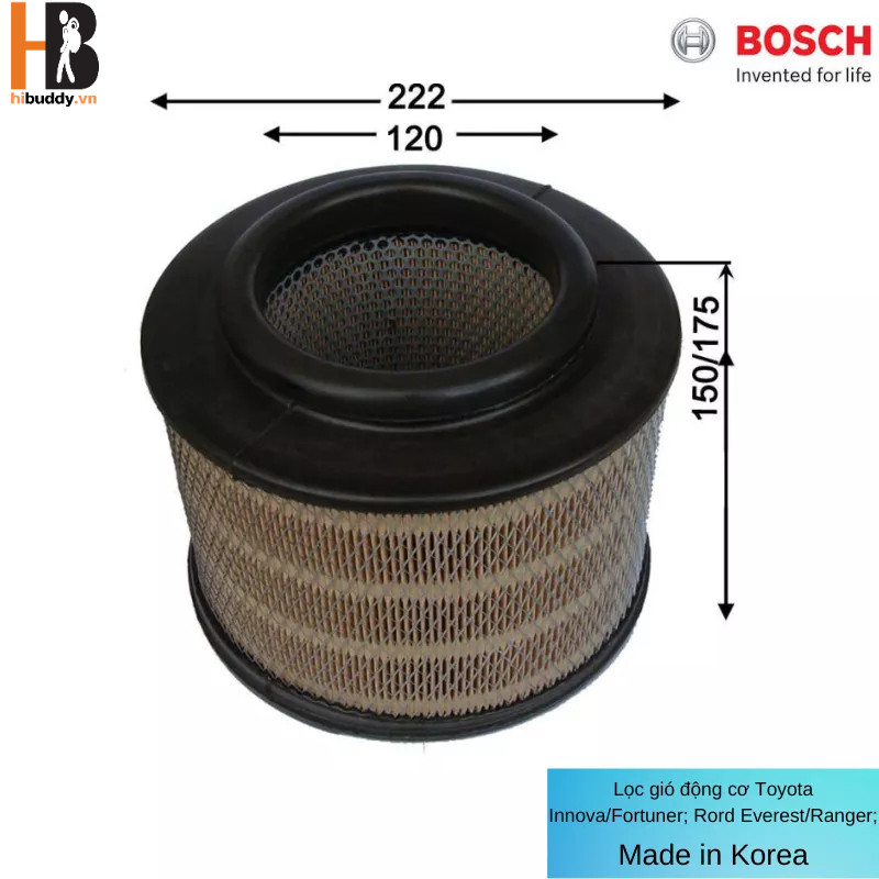 Lọc gió động cơ BOSCH A2180 Dành cho xe Toyota Innova / Fortuner; Rord Everest / Ranger, Mazda BT-50