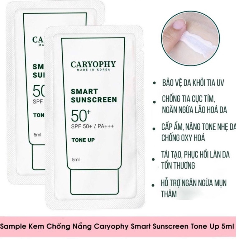 SAMPLE Kem chống nắng ngừa mụn, mờ thâm, bảo vệ da khỏi tia UV Caryophy Smart Sunscreen Tone Up 5ml