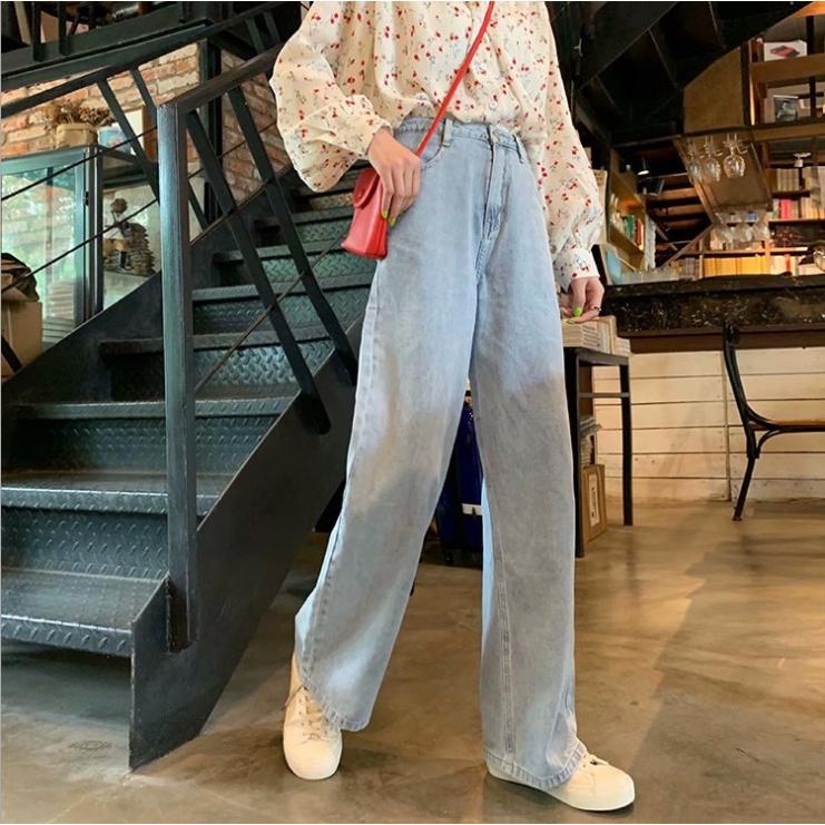 Quần ống rộng lưng cao jean nữ trơn unisex phù hợp đi học đi làm / Quần suông bò dáng ulzzang thời trang nữ
