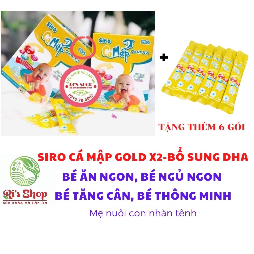 [TẶNG 6 GÓI NHỎ] COMBO 2 HỘP SIRO CÁ MẬP GOLD X2 - BABY SHARK (MẪU 2021) - DÀNH CHO  TRẺ BIẾNG ĂN, TÁO BÓN, GIÚP BỔ SUNG VITAMIN, KHOÁNG CHẤT CẦN THIẾT, BÉ ĂN NGON , NGỦ NGON, TĂNG CÂN VÀ THÔNG MINH HƠN