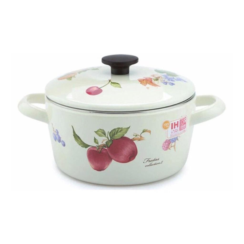 Nồi tráng men hoa văn trái cây 1.6 lít Fujihoro FRV-16W (16cm) - Phân phối bởi ABMA VN Showroom 77 Đoàn Như Hài, P13, Q4, TPHCM