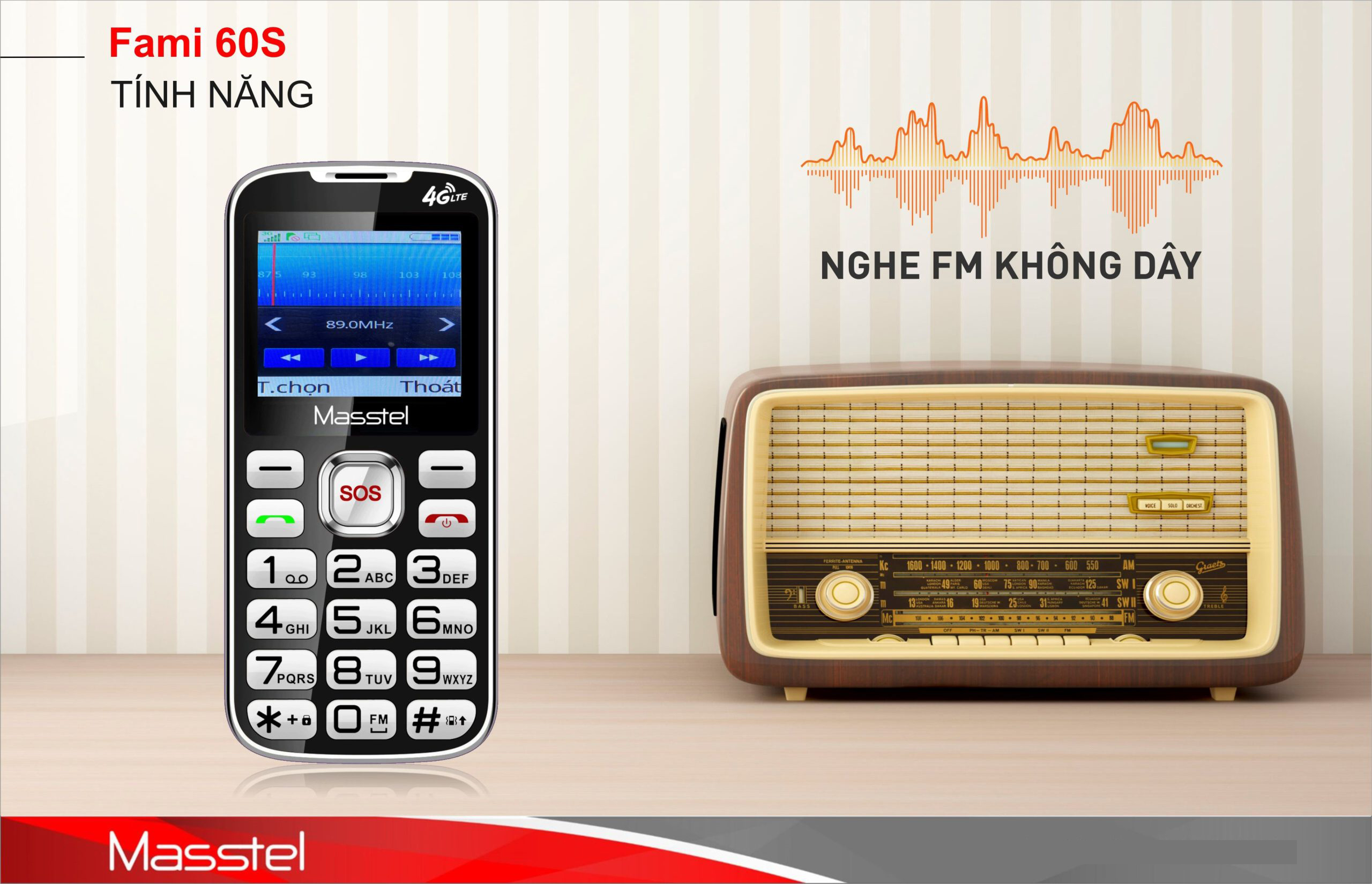 Điện thoại Masstel Fami 60S 4G(LTE) ,Bàn phím lớn, Khung viền kim loại - Hàng chính hãng