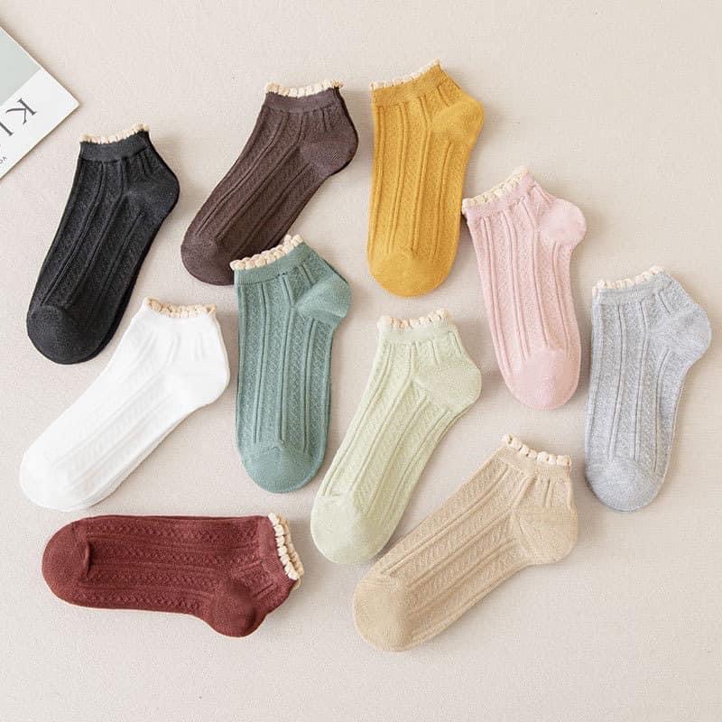 Set 10 Đôi Tất, vớ nhún cổ bèo nữ cao cổ phong cách Hàn Quốc,cao cấp, chất liệu cotton, có nhiều màu