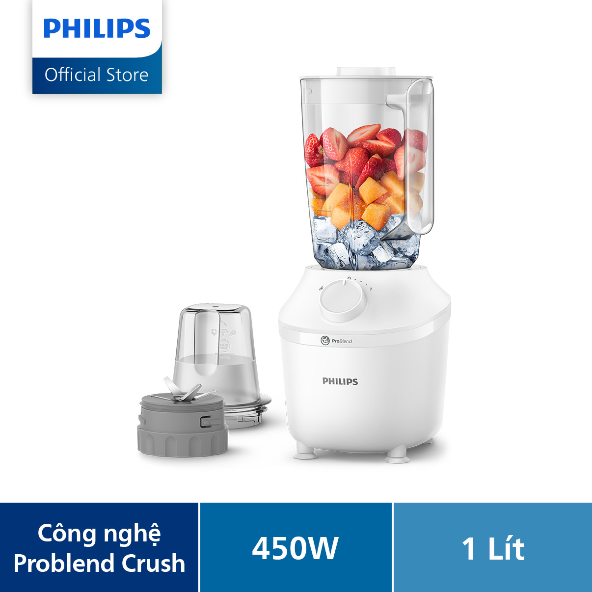 Máy xay sinh tố PHILIPS HR2041 /10 | 450W |xay nhuyễn trong 45s - Hàng Chính Hãng