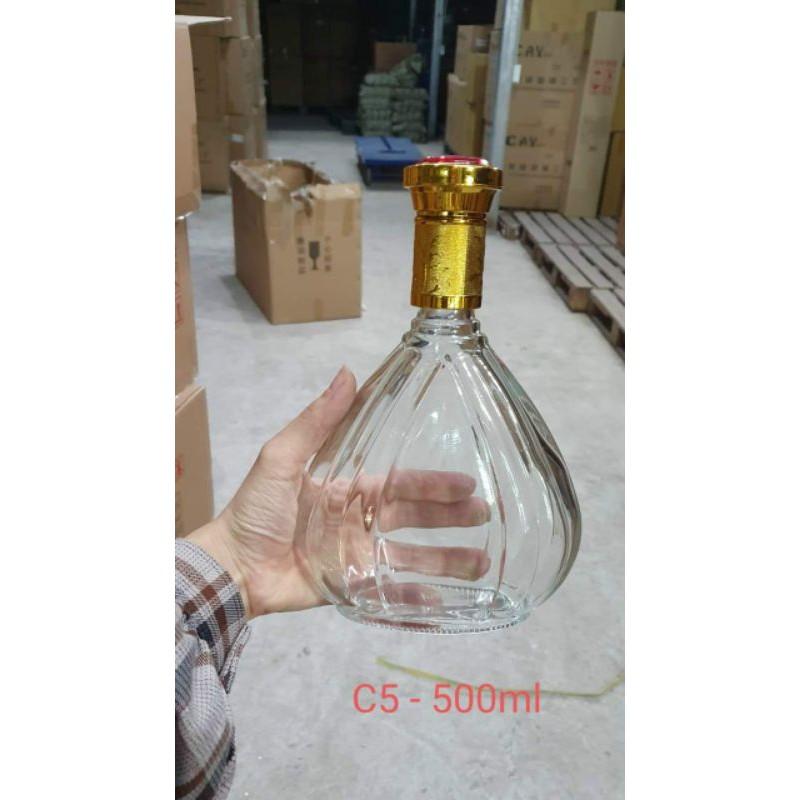 Chai, Bình Đựng Rượu Thủy Tinh Đẹp Cao Cấp 500ml. Mẫu Quạt