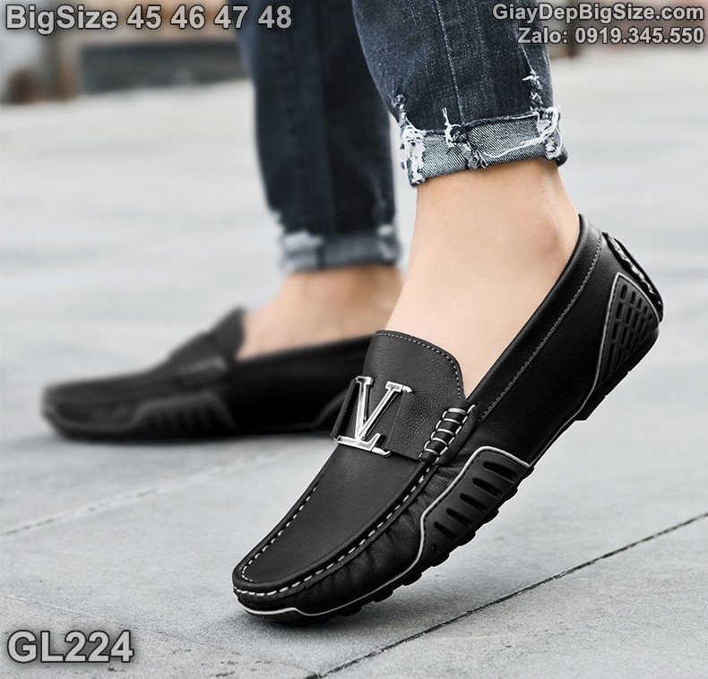 Giày mọi xỏ da thật, giày lười cỡ lớn 45 46 47 48 cho nam cao to chân ú bè. Big size slip-on shoes for wide feet - GL224