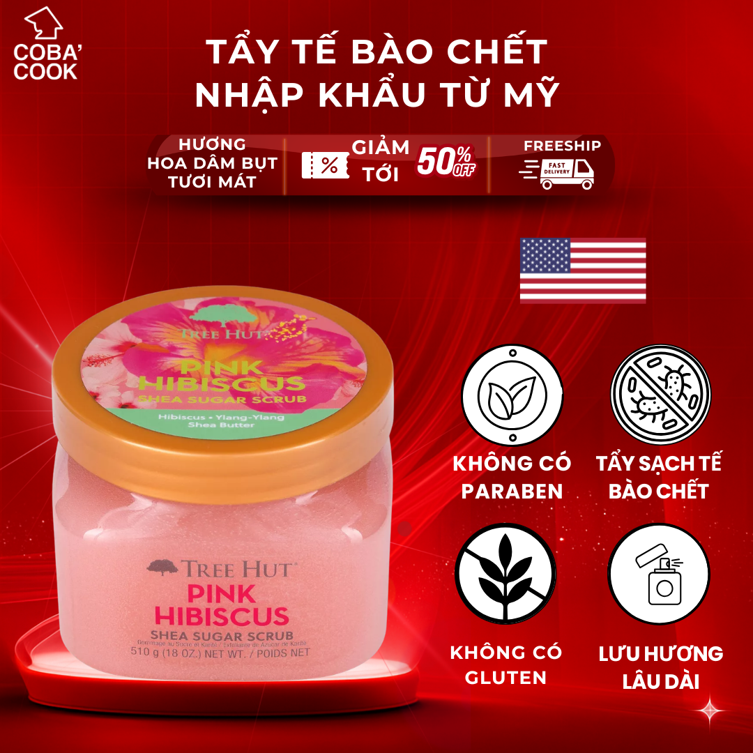 Tẩy Tế Bào Chết Toàn Thân Tree Hut Hương Hoa Dâm Bụt 255g Dưỡng Da Trắng Sáng Hàng Mỹ