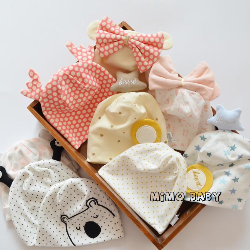 Mũ cotton sơ sinh cao cấp hình nơ, hình gấu đáng yêu Mimo Baby cho bé 0-6m MD20