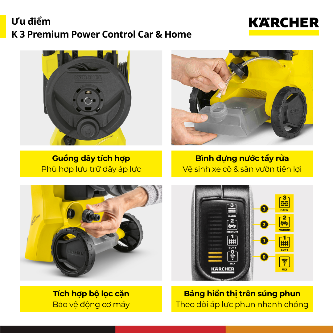 [Mới 2025] Máy phun rửa áp lực cao Karcher K 3 Premium Power Control - Công suất 1600W - Bảo hành 24 tháng - Hàng Chính Hãng