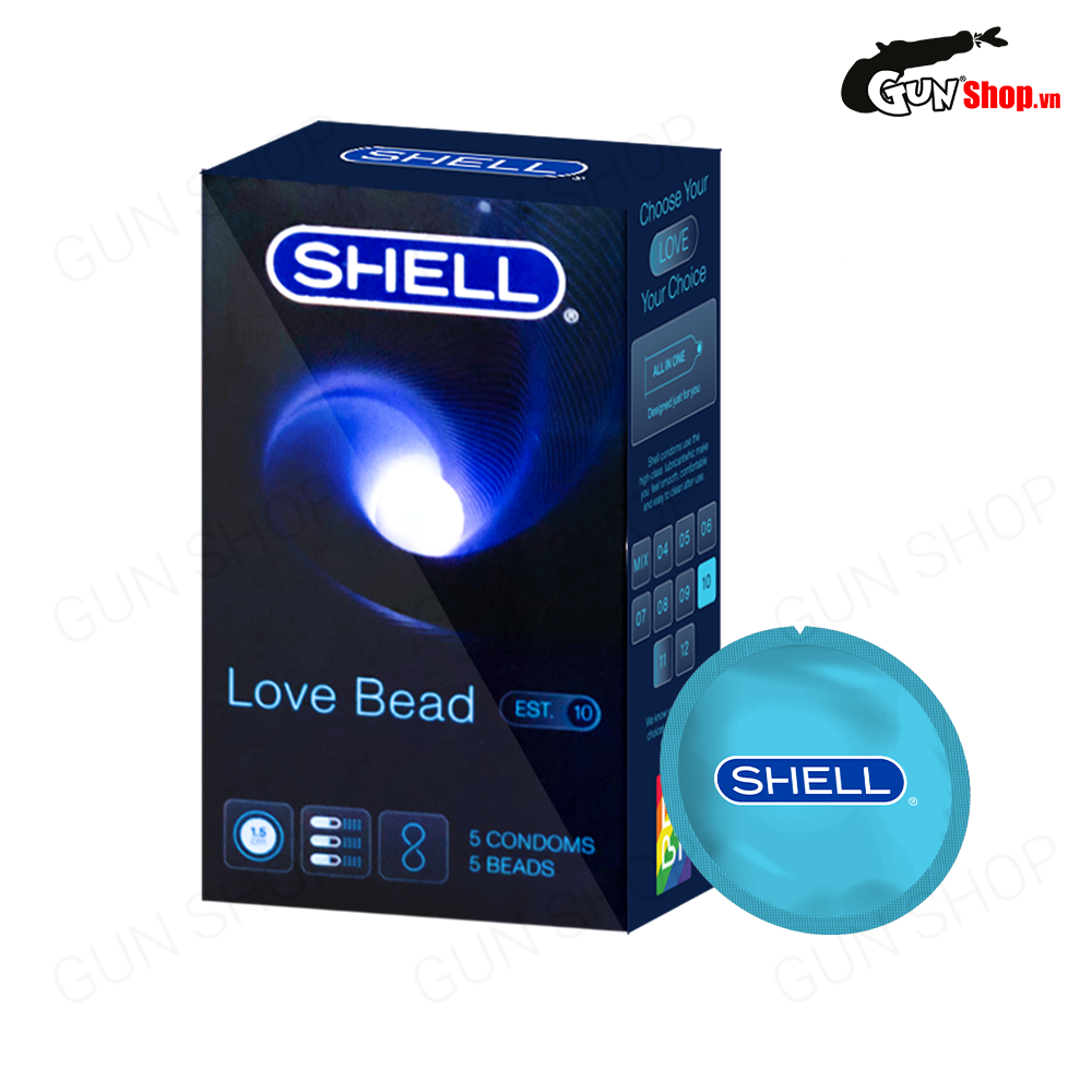 Bao cao su Shell Love Bead - Gân nổi, kéo dài thời gian, bi tăng 1.5cm - Hộp 5 cái | SHELL CHÍNH HÃNG