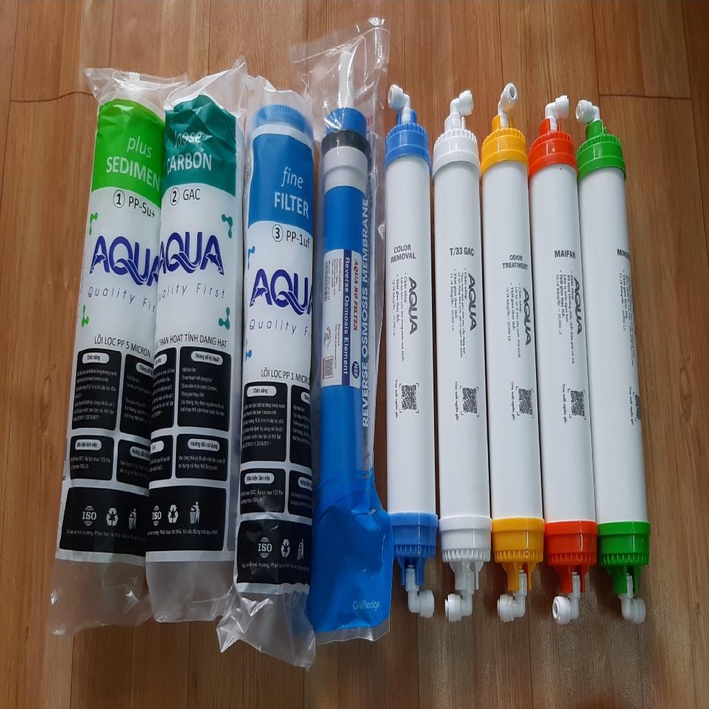 COMBO 9 LÕI LỌC AQUA TỪ 1 ĐẾN 9 :GỒM LÕI LỌC 123+MÀNG RO AQUA+LÕI KHOÁNG 56789