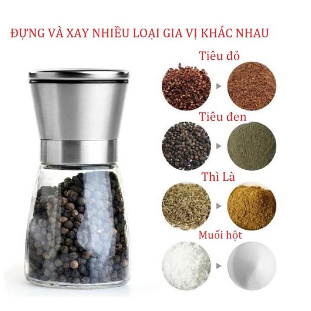 Lọ xay tiêu mini nắp inox 304 cao cấp