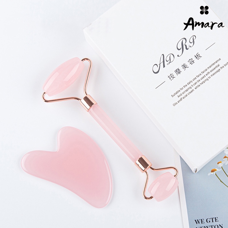 Set Cây Lăn Và Thanh Cạo Salorie Bằng Đá Ngọc Bích Màu Trắng Hồng Mát Xa Da Mặt Chống Nếp Nhăn - Hàng Loại 1 - Chính Hãng MINIIN