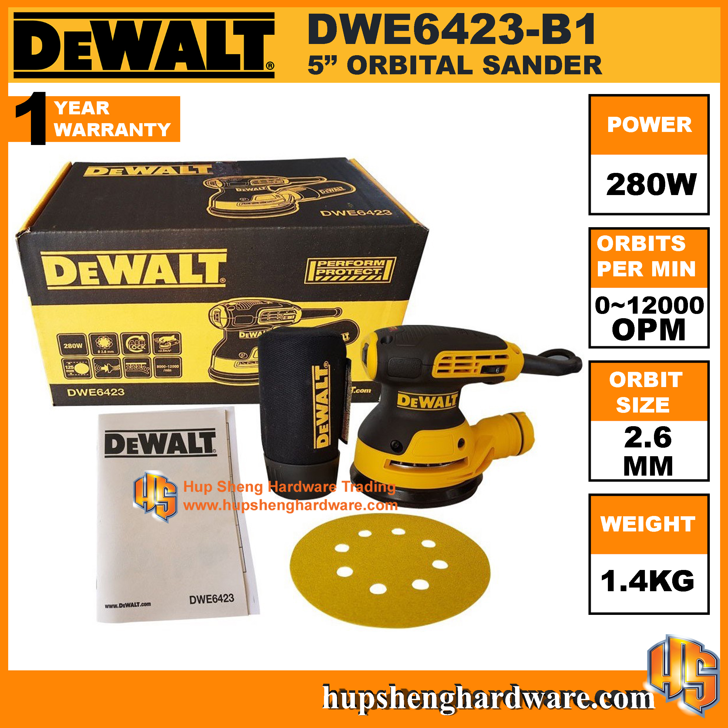 Máy chà nhám xoay 280W DEWALT DWE6423 - B1