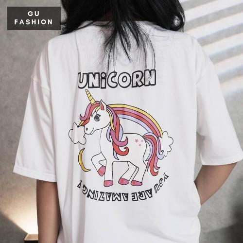 Áo thun tay lỡ nam nữ, Áo thun unisex form rộng Unicorn vải Cotton co giãn 4 chiều