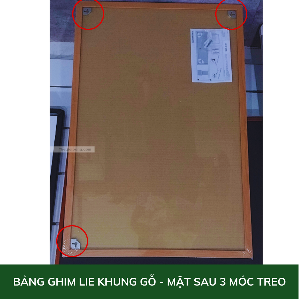 Bảng Ghim Lie Khung Gỗ Easyboard - KT 90x120cm - Bảng Ghim Bần Tân Hà - Tặng Phụ Kiện