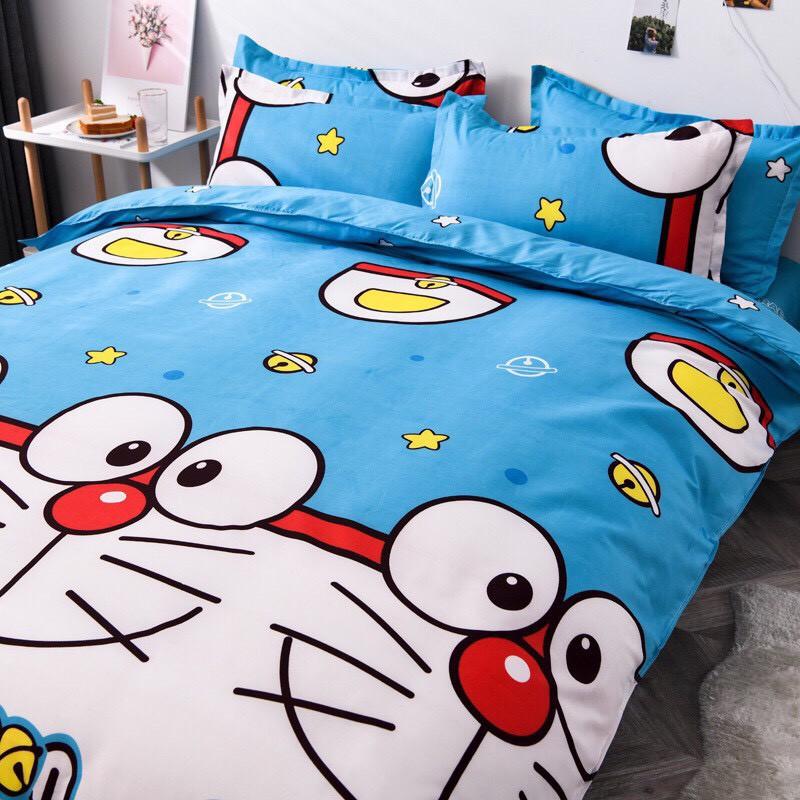 Bộ chăn ga Cotton Poly mẫu mới mặt cười ddoorremon đáng yêu - Hàng nhập khẩu