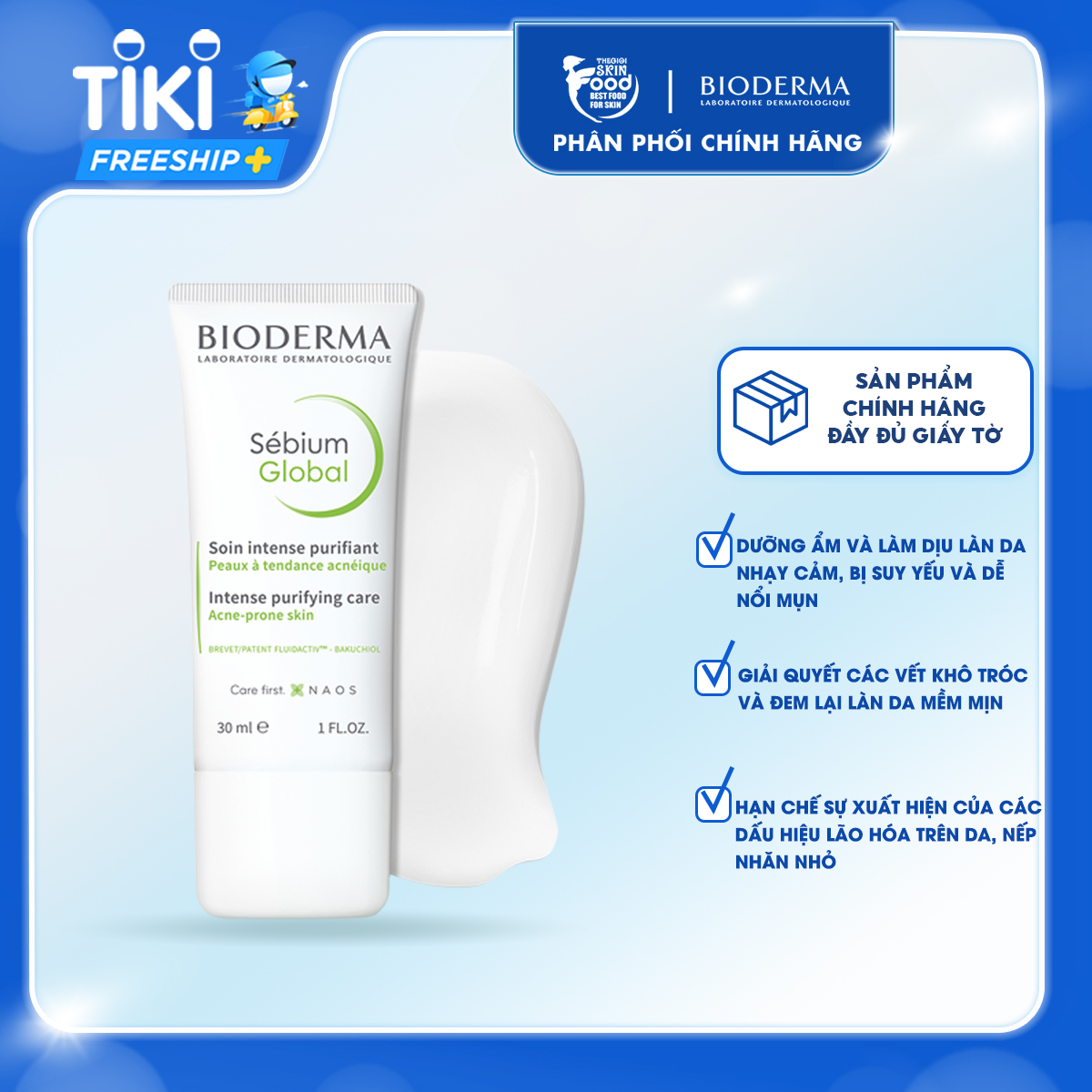 Kem Dưỡng Giảm Mụn, Ngăn Mụn Bioderma Sebium Global